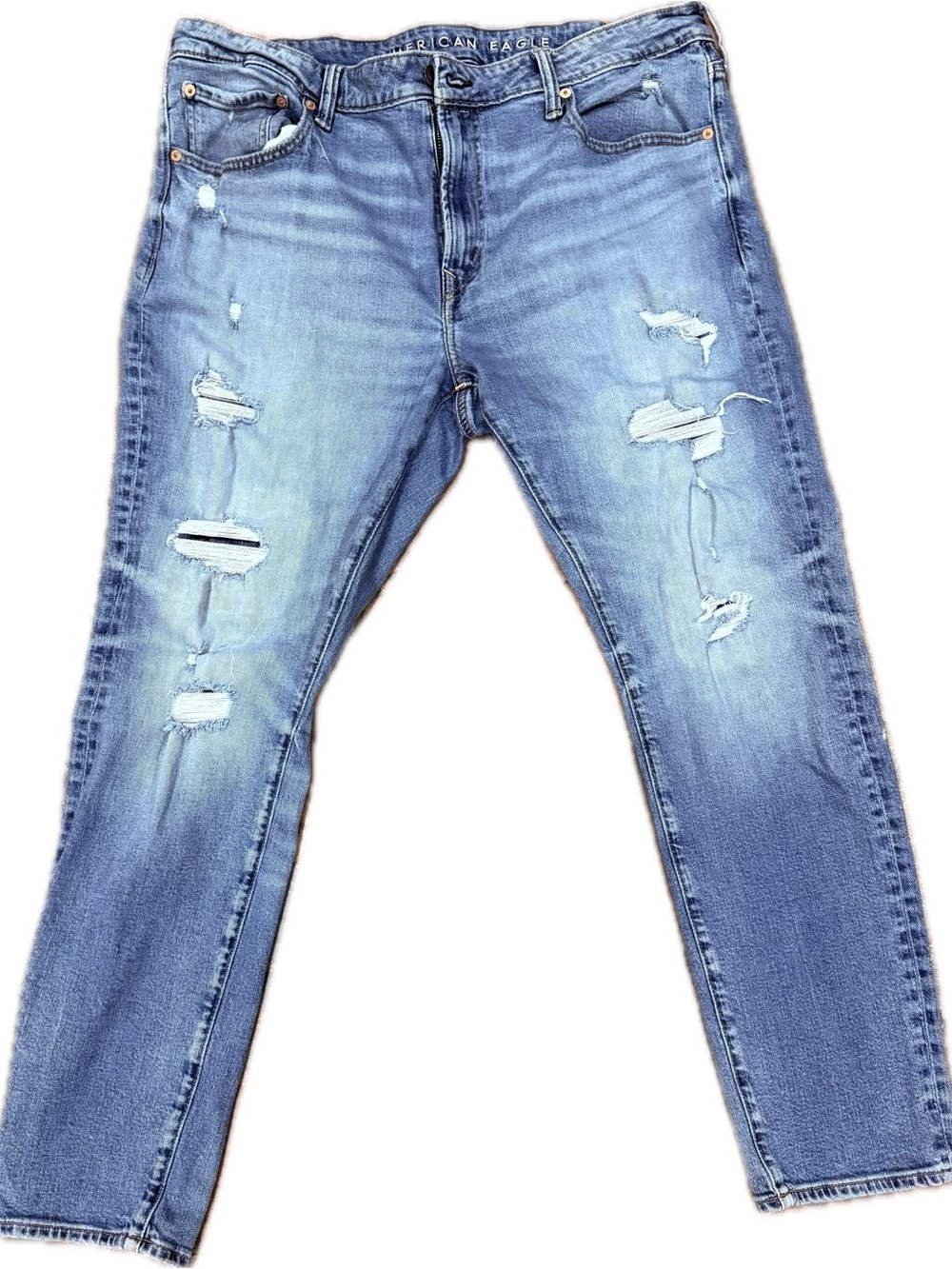 American Eagle Outfitters Men’s Light Blue Slim Straight Ripped Jeans
